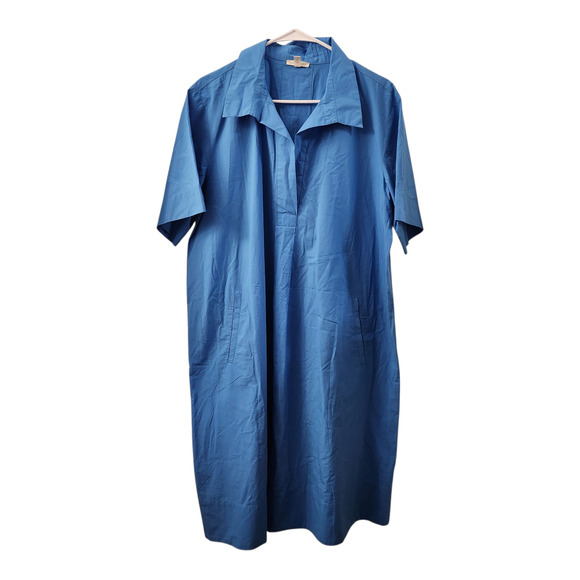 Eileen Fisher Cotton Midi Oversized Dress L Blue Minimalist Casual Lagenlook - Picture 1 of 7